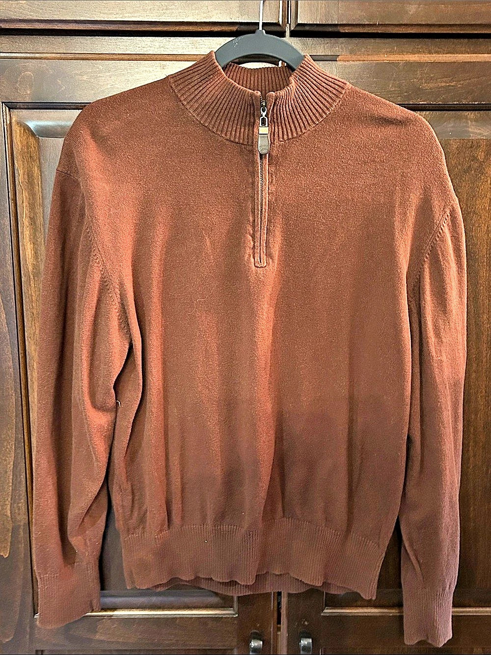 Orvis Sz M Brown Quarter-Zip Sweater - Silk Blend